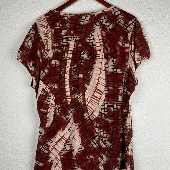 WORTHINGTON Woman Stretch 2X KNIT BLOUSE TOP Short Sleeves V-NECK Brown Black - Picture 8 of 15